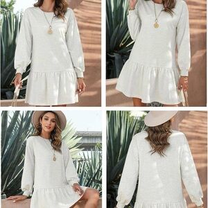 Long Sleeve Pullover Tops Crewneck Rib Knit Patchwork Sweatshirt Dress